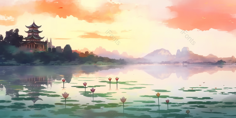 杭州西湖十景雷峰夕照手绘插画,插画/手绘图,插画/手绘图库,插画/手绘图下载,插画/手绘